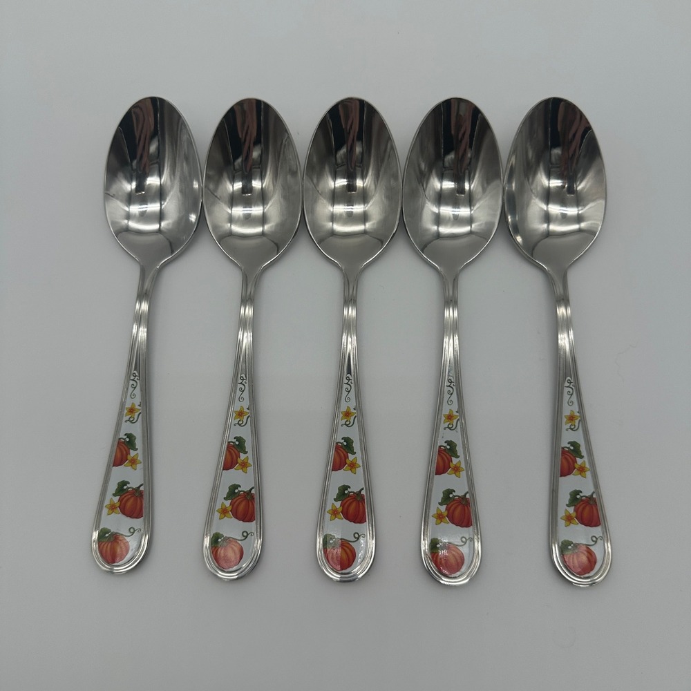 Temp-tations 18/10 Stainless Steel Pumpkin Fall Harvest Soup Spoons Set of 5